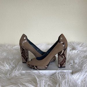 Calvin Klein suede and snakeskin heels
